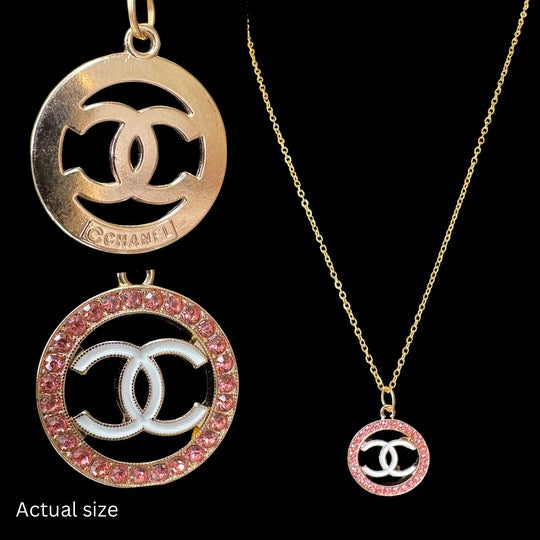 Chanel pink & white pendant with chain