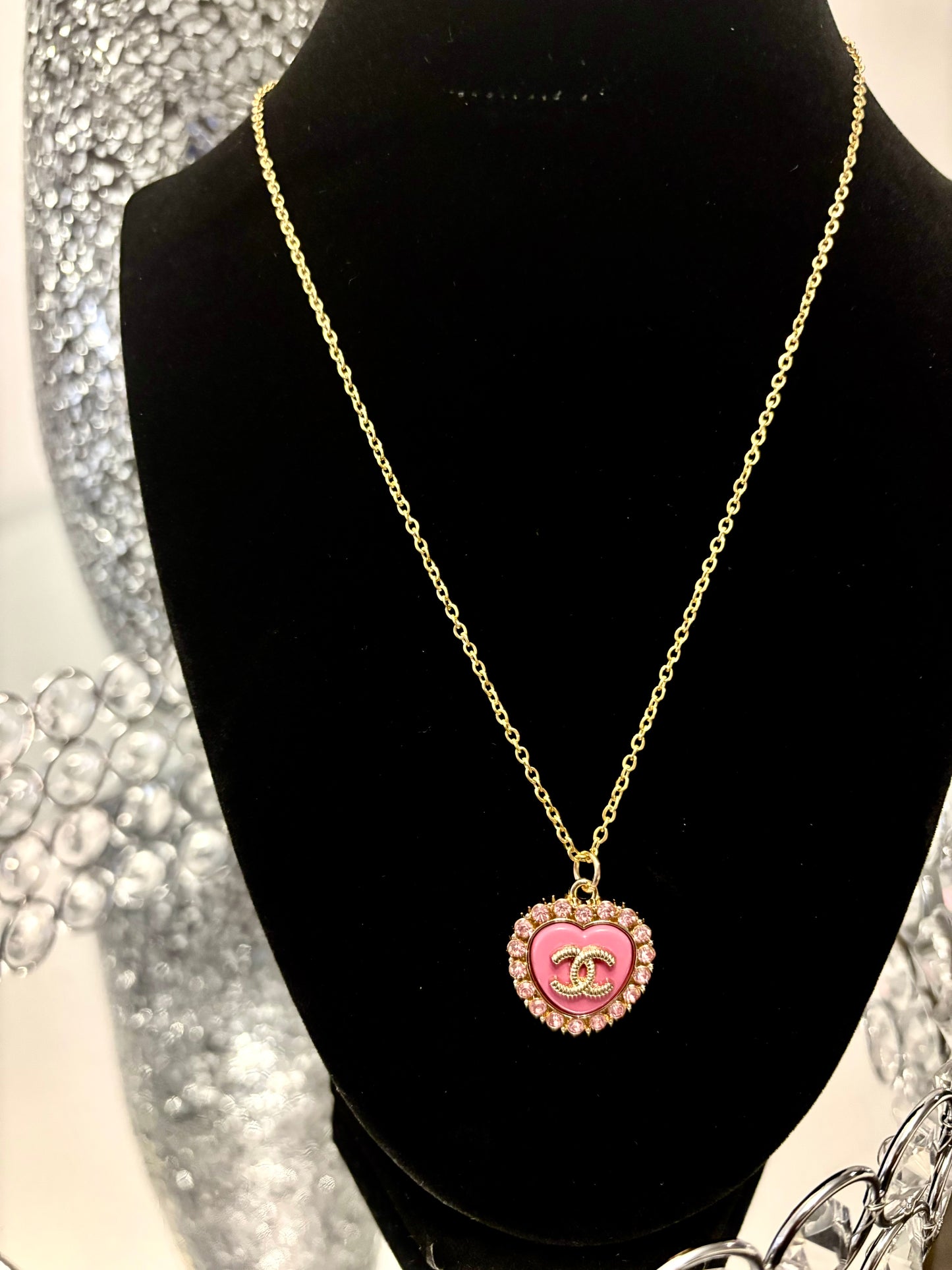 Chanel pink heart with chain