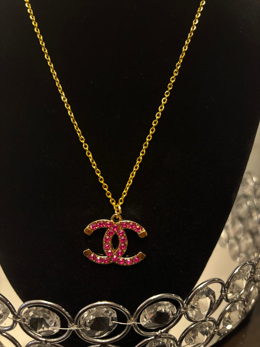 Chanel pink double C pendant with chain