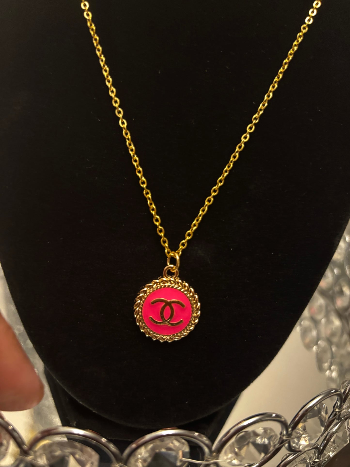 pink Chanel pendant with chain